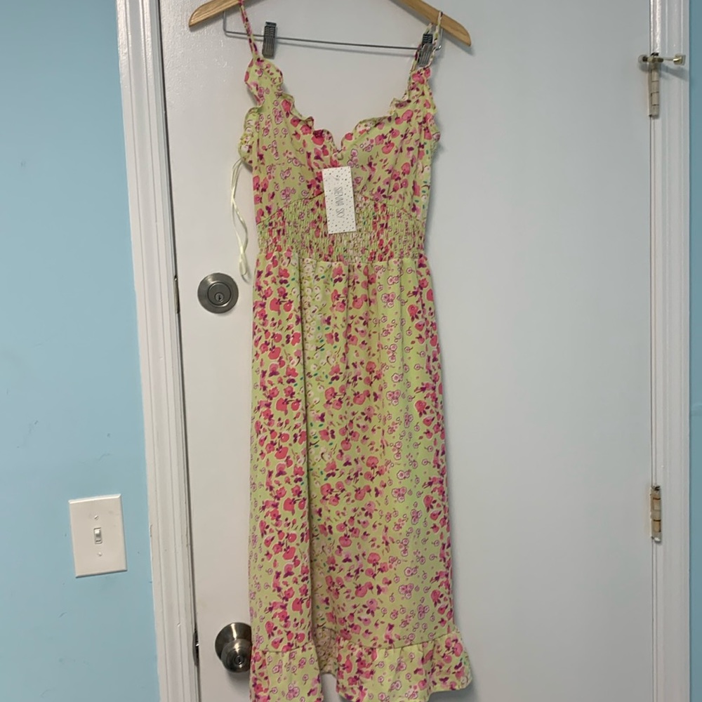 Sienna Sky dress lime green and pink floral size small